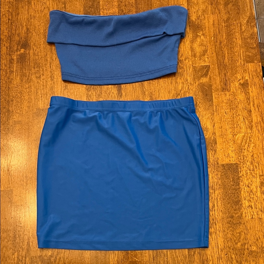 SHEIN Blue Mini Skirt and crop top